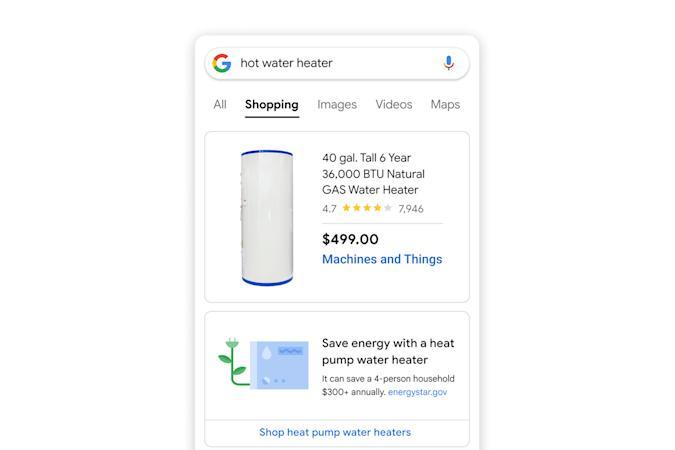 Google search results now highlight sustainable travel and shopping
