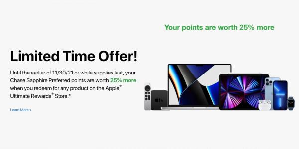 PSA: Chase offering up to 50% bonus when redeeming credit card points for Apple devices