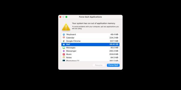 'Your system has run out of application memory' error caused on Macs by Mail and other apps