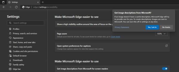 Microsoft Edge now automatically generates image labels for screen readers