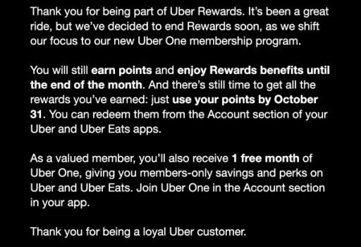 Uber is shutting down its free loyalty program later this year1