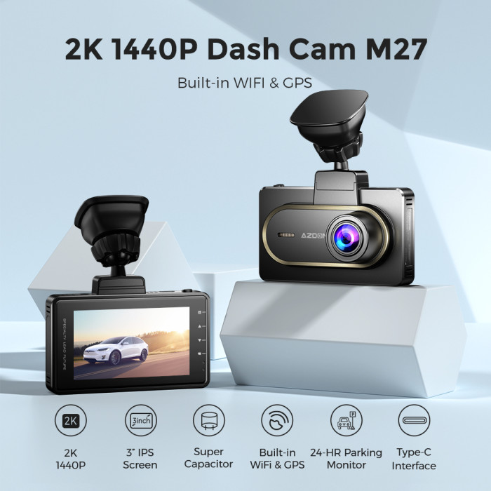 59 € с купон за AZDOME M27 DVR за кола 2K FHD 1440P Dash Cam - BANGGOOD