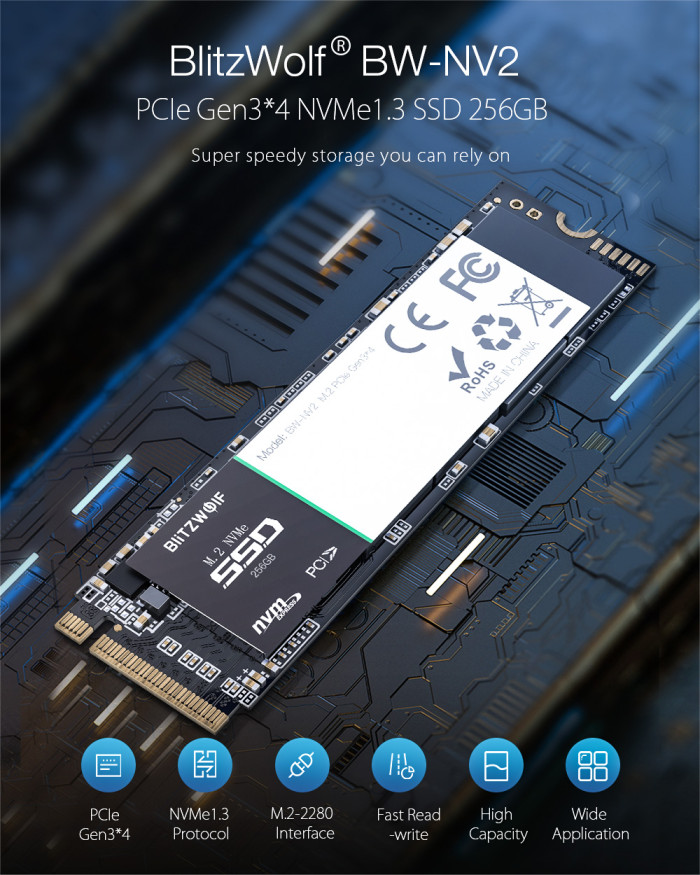 Nabavite BlitzWolf BW-NV2 PCIe Gen3*4 NVMe1.3 SSD 256GB M.2-2280 M-Key za samo 18€ uz kupon