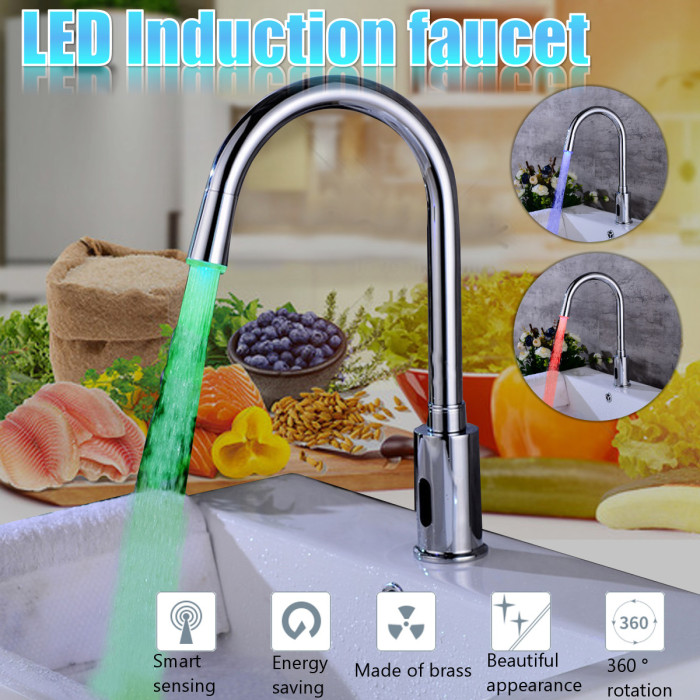 43€ with Coupon for Creative Kitchen Sink Induction Sensor Faucet Hands Free LED - BANGGOOD