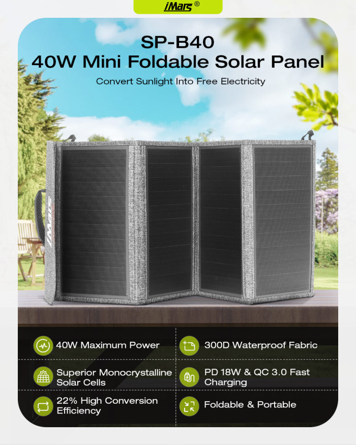 59 € с купон за iMars SP-B40 40W соларен панел Mini сгъваема водоустойчива батерия - BANGGOOD