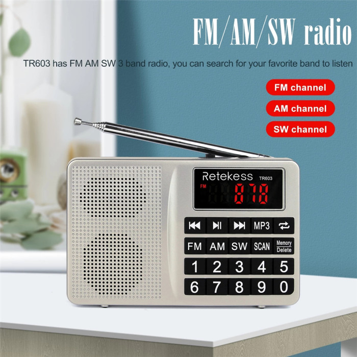 17€ with Coupon for RETEKES TR603 Portable Radio AM FM SW Radio Digital - BANGGOOD
