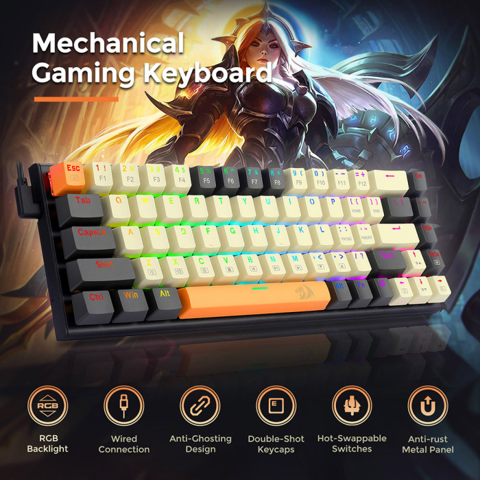 Redragon K633CGO-RGB Ryze 68 keys Compact Mechanical Gaming Keyboard for Only 29€