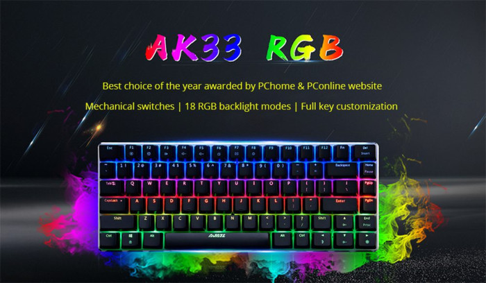 16€ with Coupon for AJAZZ AK33 Geek RGB Mechanical Keyboard, 82 Keys - EU 🇪🇺 - GEEKBUYING