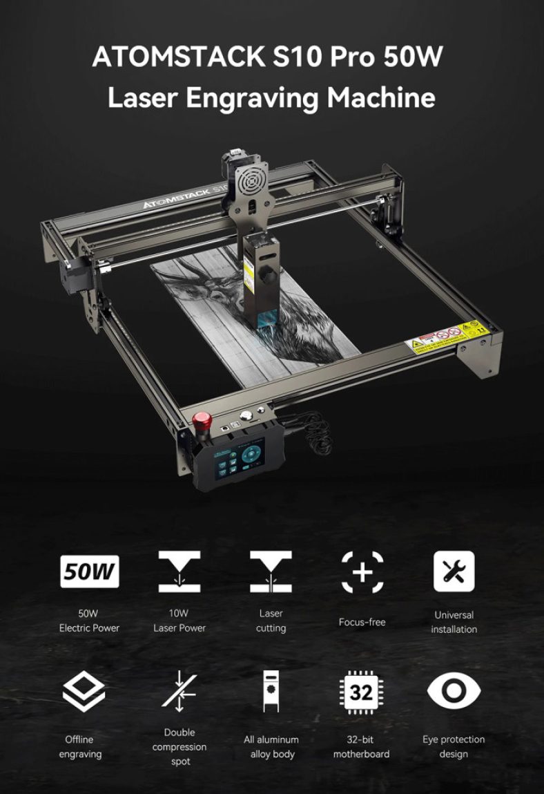 264€ with Coupon for ATOMSTACK S10 Pro 10W Laser Engraver Cutter, 50W - EU 🇪🇺 - GEEKBUYING