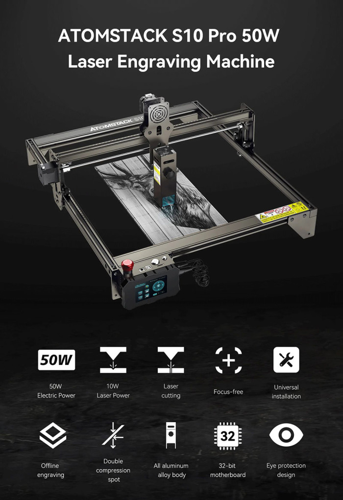 346€ with Coupon for ATOMSTACK S10 Pro 10W Laser Engraver Cutter, 50W - EU 🇪🇺 - GEEKBUYING