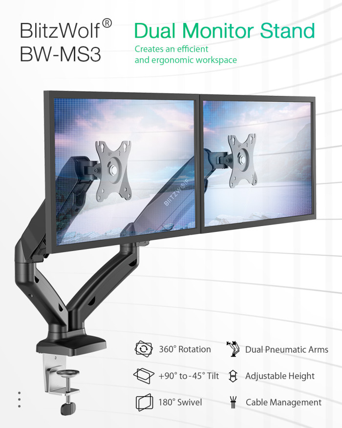 43€ with Coupon for BlitzWolf BW-MS3 Dual Monitor Stand with Dual Pneumatic - EU 🇪🇺 - BANGGOOD