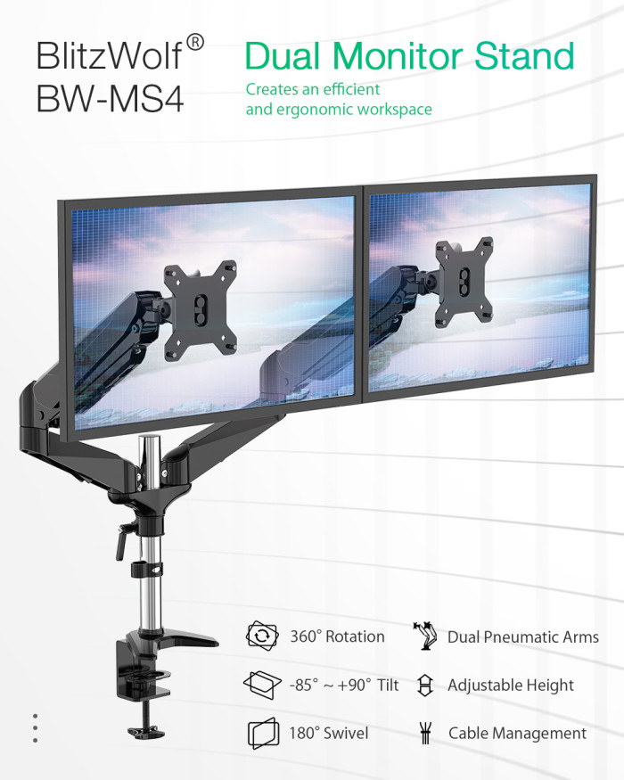 49€ with Coupon for BlitzWolf BW-MS4 Dual Monitor Stand with Dual Pneumatic - EU 🇪🇺 - BANGGOOD
