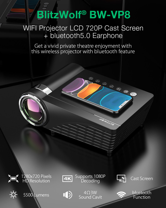 83€ with Coupon for BlitzWolf BW-VP8 WIFI Projector 5500Lumens LCD LED Cast - EU 🇪🇺 - BANGGOOD
