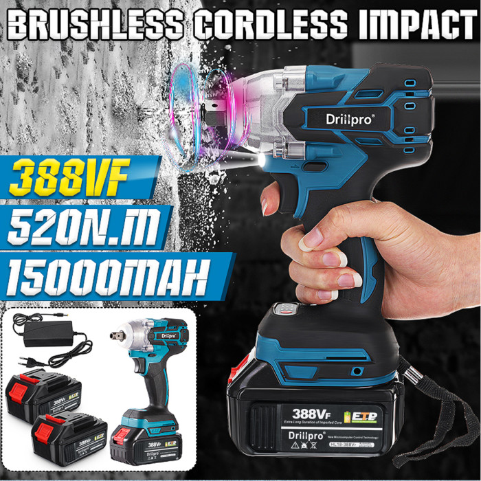 52€ with Coupon for Drillpro 388VF 2 in1 520N.m Brushless Impact Wrench - EU 🇪🇺 - BANGGOOD