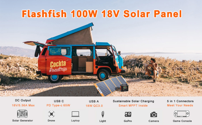 Flashfish TSP 18V/100W Foldable Solar Panel Portable Solar for €111 with Exclusive Promo Code - EU 🇪🇺 - GEEKBUYING