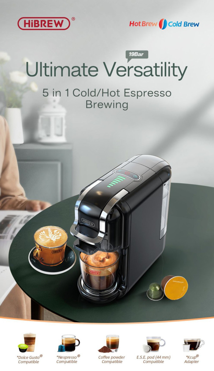 Get HiBREW H2B 5-in-1 Coffee Maker with Water Level at just €84 with Coupon - EU 🇪🇺 - GEEKBUYING