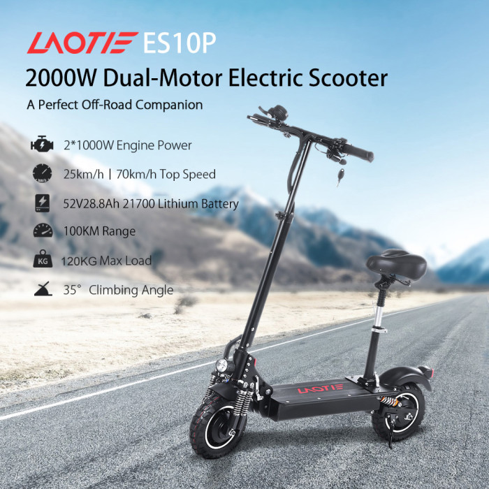 Nabavite električni skuter LAOTIE ES10P 2000W sa dva motora sa sjedištem i Off Road gumom za samo 928 €!