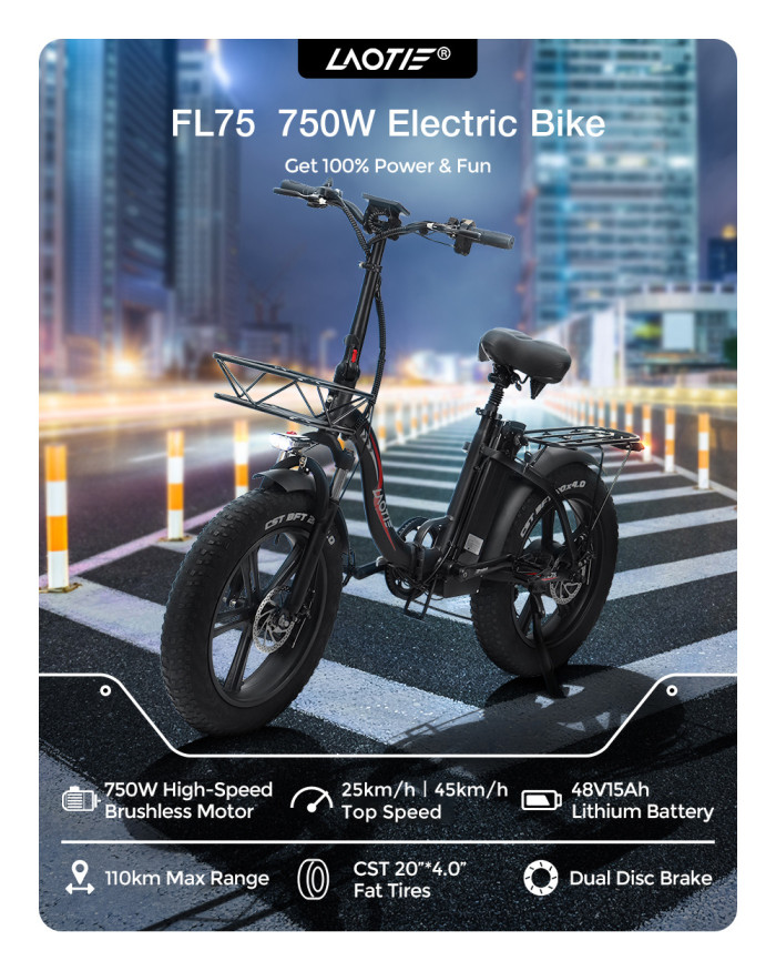 LAOTIE FL75 električni bicikl s mopedom: nabavite ga za 993 € uz kupon na BANGGOOD-u