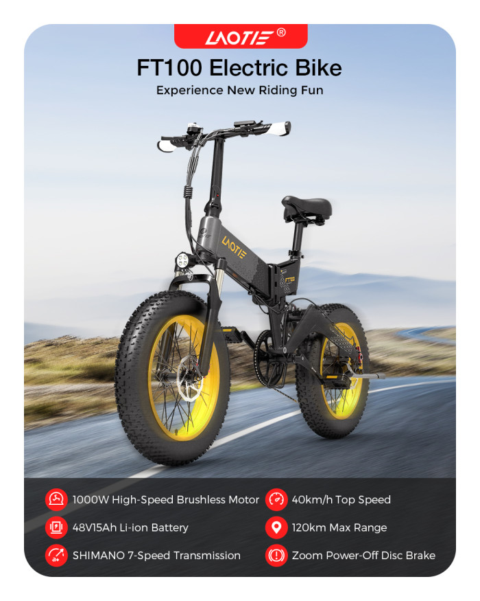 Nabavite sklopivi električni moped LAOTIE FT100 1000W 15AH 20x4in Fat Guma za 1218€ sa kuponom - dostupno u EU 🇪🇺 na BANGGOOD-u