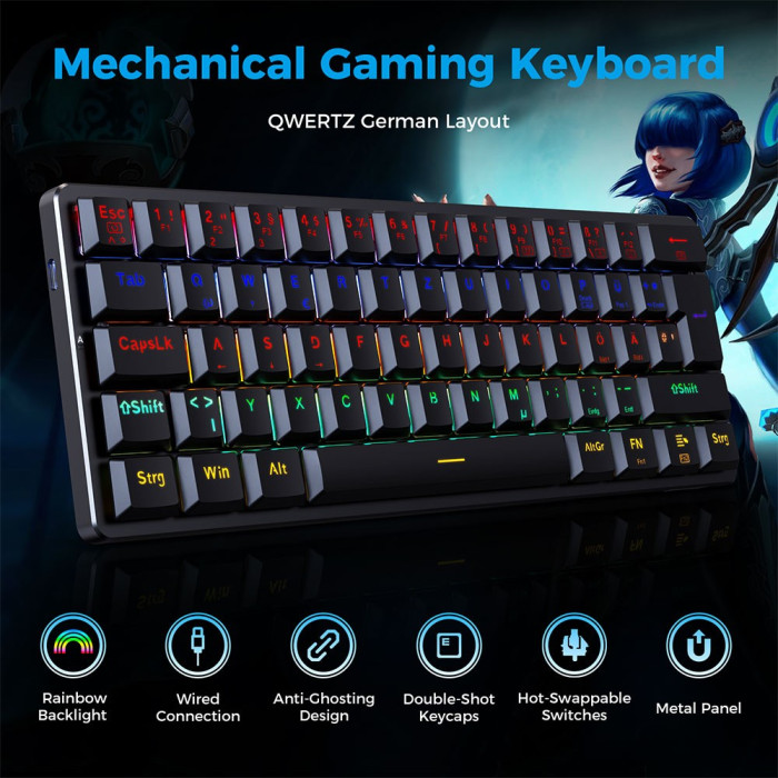 Get Redragon K615-R Elise Wired Rainbow Backlit Mechanical Keyboard at €24 in Europe - GEEKBUYING