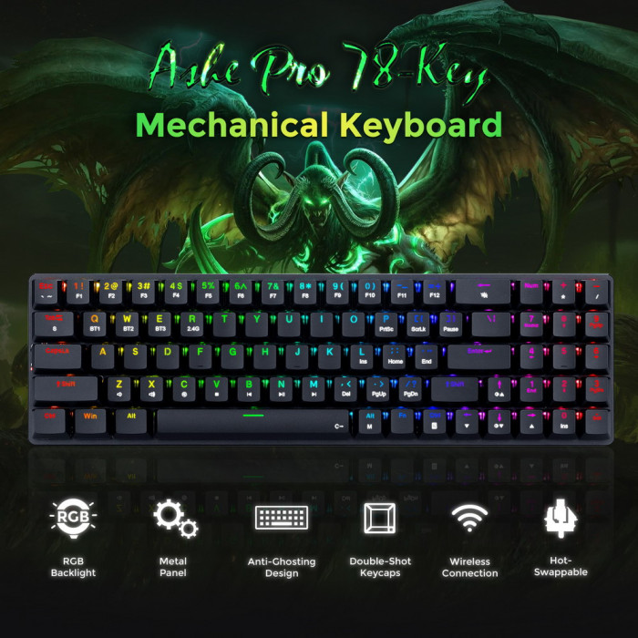 Get the Redragon K626P-KBS Ashe Pro 78 Keys Tri-Mode Wireless RGB Mechanical Keyboard Ultra-Thin with Numpad Blue Switch for only 37€ - GEEKBUYING Coupon