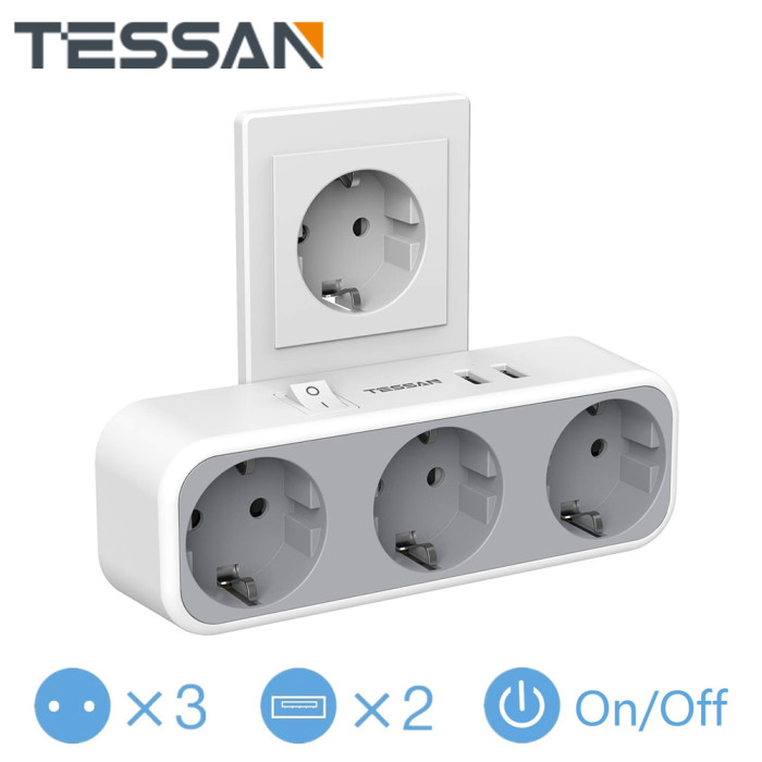 12€ with Coupon for TESSAN TS-322-DE 2500W 5-in-1 EU Wall Socket Adapter with - BANGGOOD