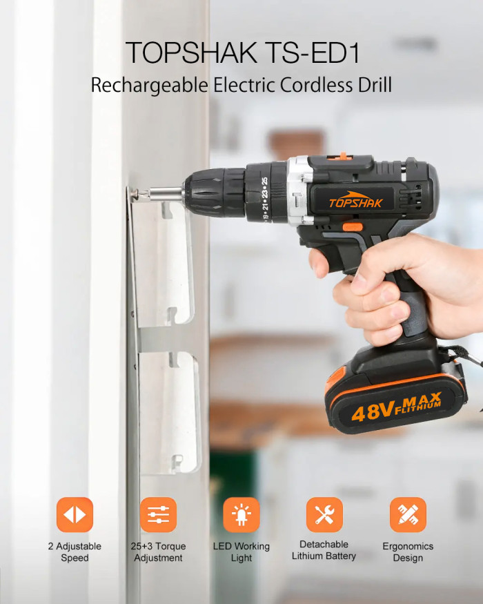 36€ with Coupon for Topshak TS-ED1 Cordless Electric Impact Drill Rechargeable 2 - EU 🇪🇺 - BANGGOOD