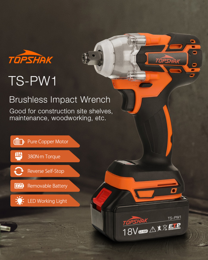 43€ with Coupon for Topshak TS-PW1 Brushless Impact Wrench LED Working Light - EU 🇪🇺 - BANGGOOD