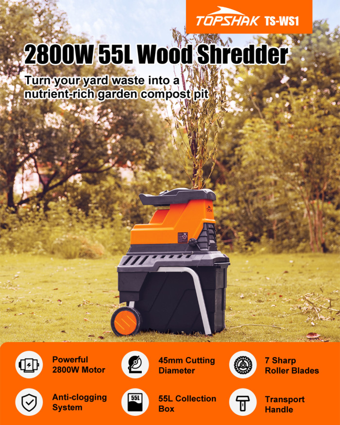 125€ with Coupon for TOPSHAK TS-WS1 Electric Garden Shredder 2800W Wood Shredder - EU 🇪🇺 - BANGGOOD