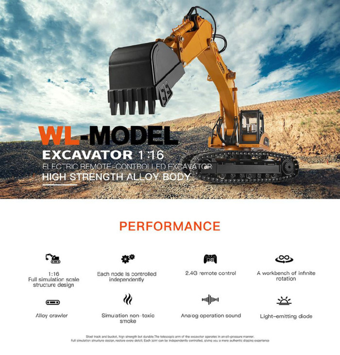 183€ with Coupon for Wltoys 16800 2.4G 8CH 1/16 RC Excavator with - EU 🇪🇺 - GEEKBUYING
