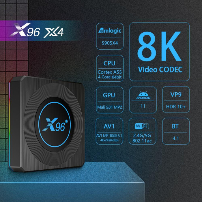 Get X96 X4 Android 11 Amlogic S905X4 8K HDR at €53 Only with Coupon - GEEKBUYING