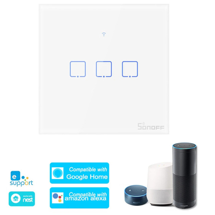 SONOFF T0EU3C-TX 3 Gang Smart WiFi Wall Light Switch for Only 16€