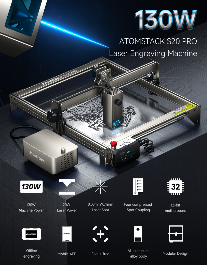837€ with Coupon for ATOMSTACK 20W Laser Engraving Machine S20Pro Laser Engraver 20W - BANGGOOD