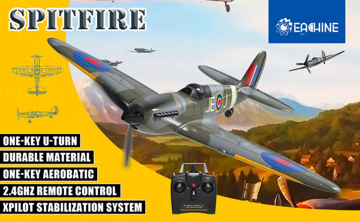 92€ with Coupon for Eachine Spitfire 2.4GHz EPP 400mm Wingspan 6-Axis Gyro One-Key - BANGGOOD