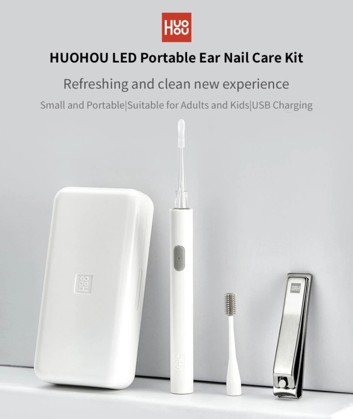9€ with Coupon for HUOHOU LED Portable Removable Nail Clippers Earpick Care Set - GEEKBUYING