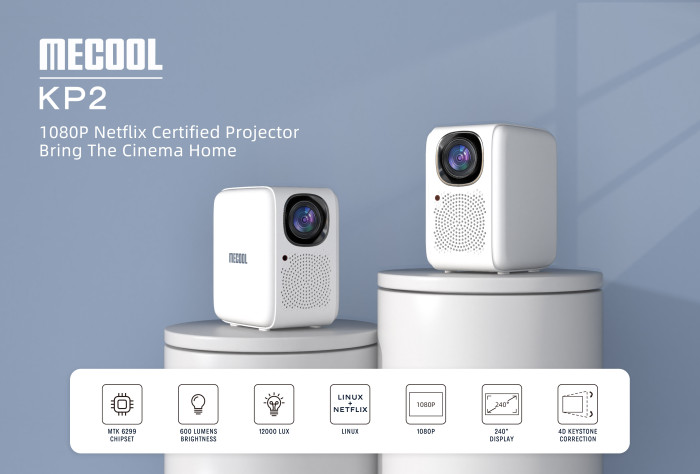 BANGGOOD offers MECOOL KP2 1080P Projector 600ANSI Lumens on Linux OS 4.19 at a discounted price of just 251€