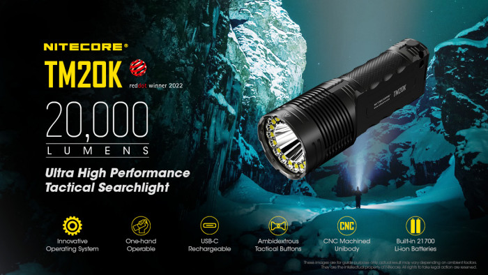 226€ with Coupon for NITECORE TM20K 20,000 Lumen Strong USB Rechargeable Flashlight 19Pcs - BANGGOOD