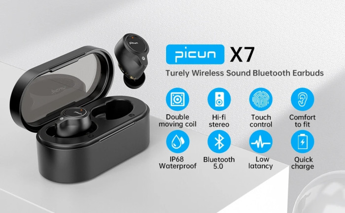 18€ with Coupon for Picun X7 TWS Earbuds bluetooth Earphone Double Dynamic Drivers - BANGGOOD