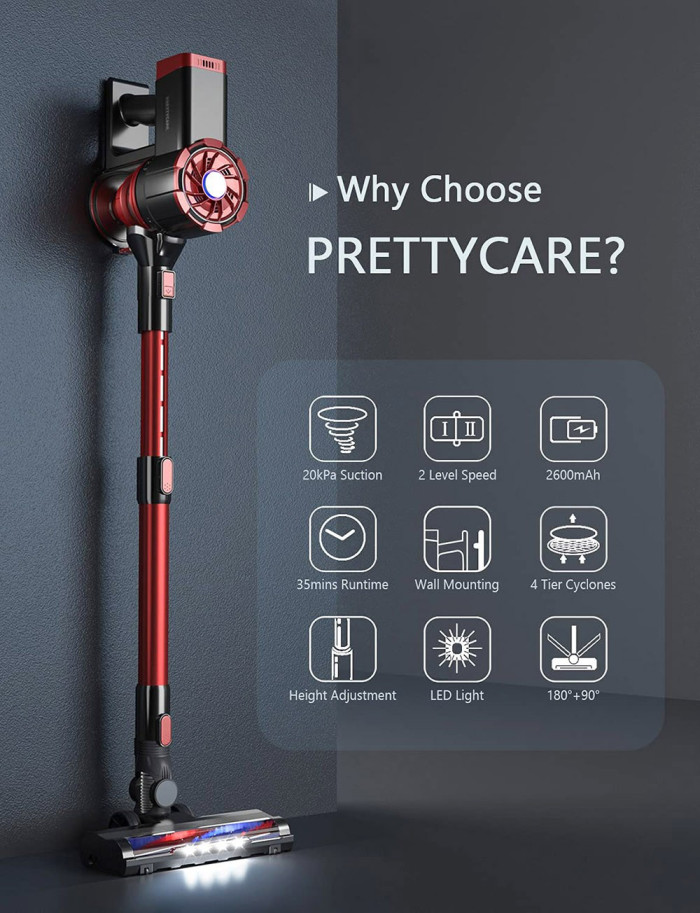 75€ with Coupon for PRETTYCARE W100 Lightweight Cordless Vacuum Cleaner, 20KPa Suction, - EU 🇪🇺 - GEEKBUYING