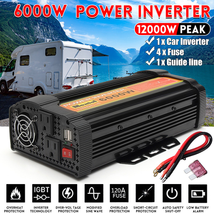 85€ with Coupon for Solar Power Inverter 12000W Peak DC 12V To AC - BANGGOOD