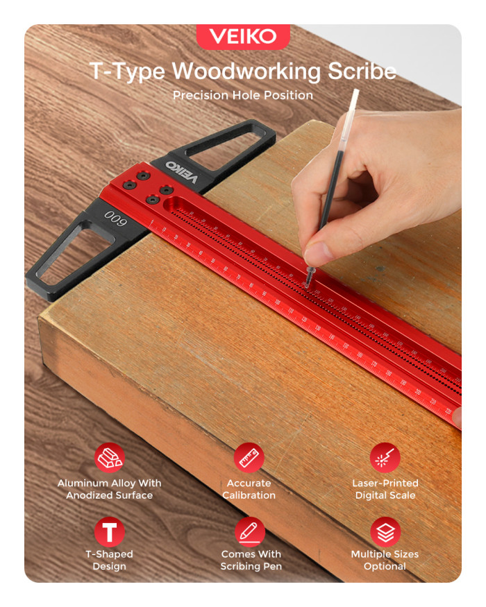 21€ with Coupon for VEIKO TS Precision Woodworking Line Scriber Marking T Ruler - BANGGOOD