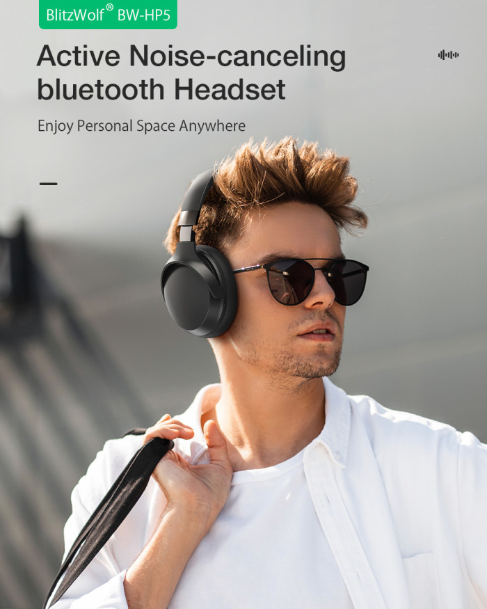BlitzWolf BW-HP5 Bluetooth Headset: Experience Uninterrupted Music with Active Noise Cancellation