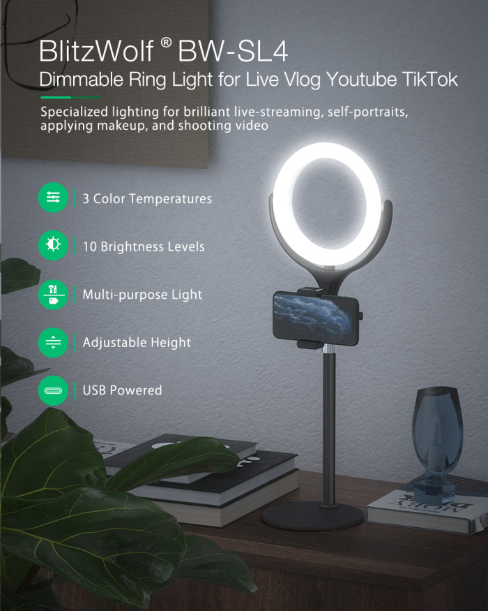 Get BlitzWolf BW-SL4 Dimmable Ring Light Night Light Desktop with Coupon for only €14! 🇪🇺