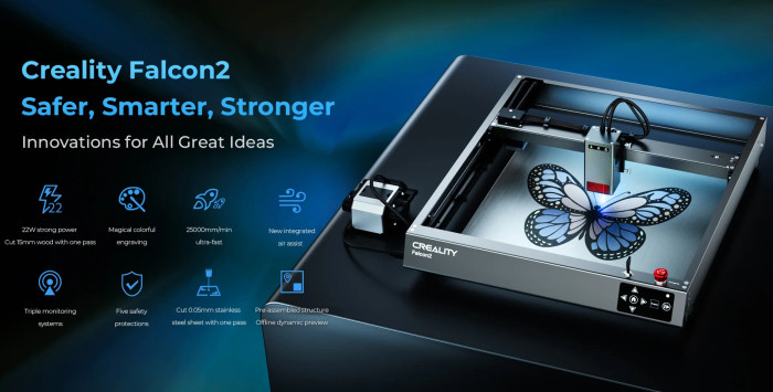 Creality Falcon 2 22W Laser Engraver Cutter - A Powerful Cutting and Engraving Tool with Multiple Monitoring Systems
