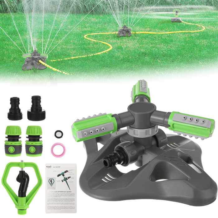 JOYXEON 360° Rotating 3 Arm Lawn Sprinkler Set 3-mode Garden Sprinkler at only 14€