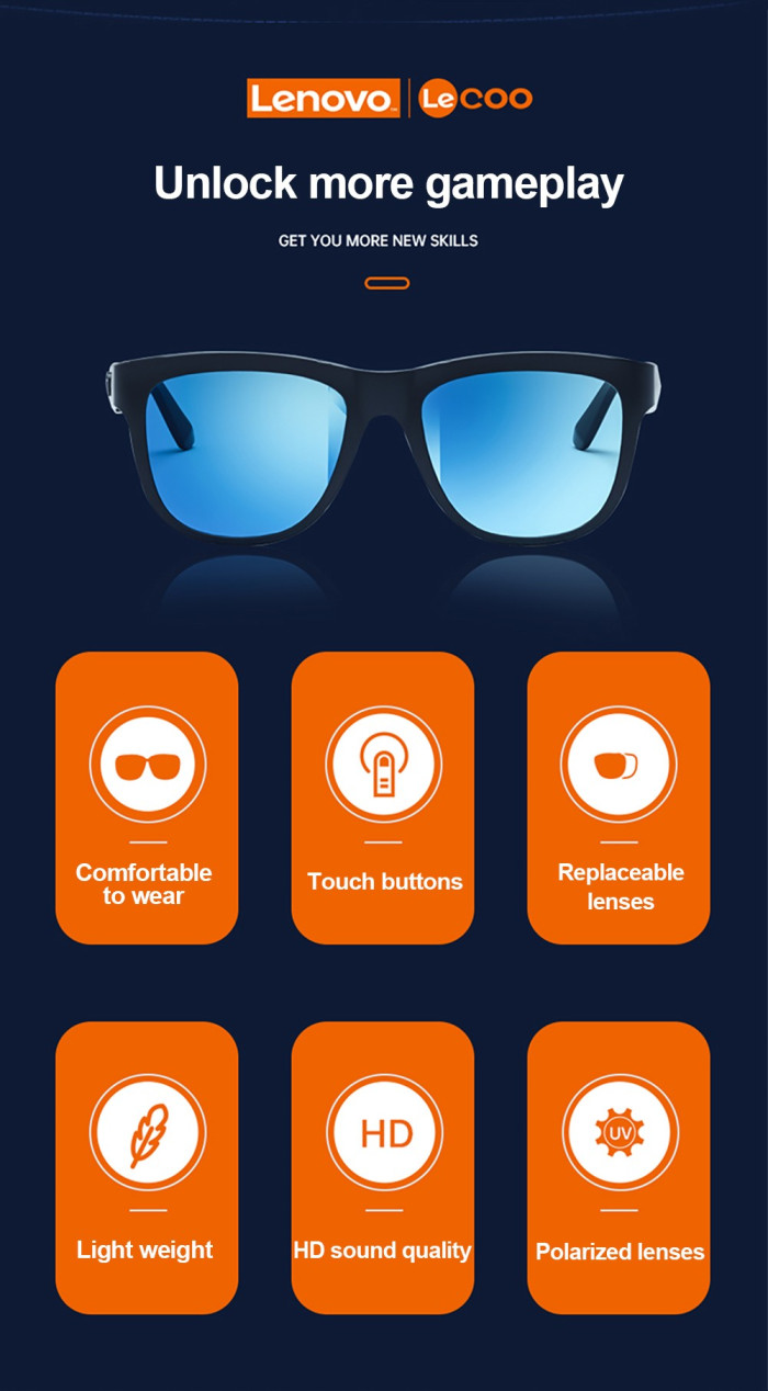 Get 18€ Discount on Lenovo Lecoo C8 Smart Music Sunglasses from GEEKBUYING