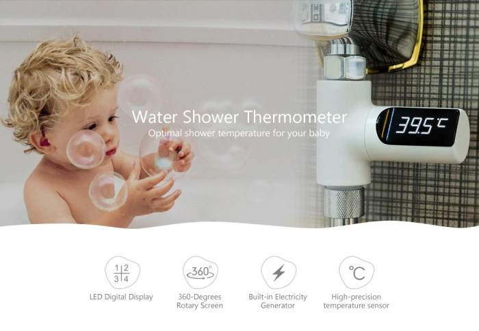 LW-101 LED Display Home Water Shower Thermometer Flow Self-Generating