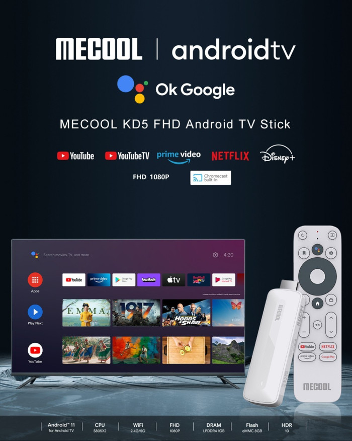 Get the MECOOL KD5 TV Stick for Android 11 TV Version for just 38€ with Coupon- GEEKBUYING