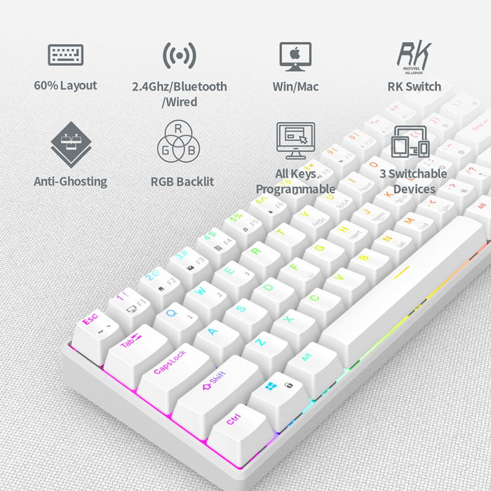 42€ with Coupon for Royal Kludge RK61 Triple Mode Mechanical Keyboard 2.4Ghz Wireless/Bluetooth/Wired - BANGGOOD