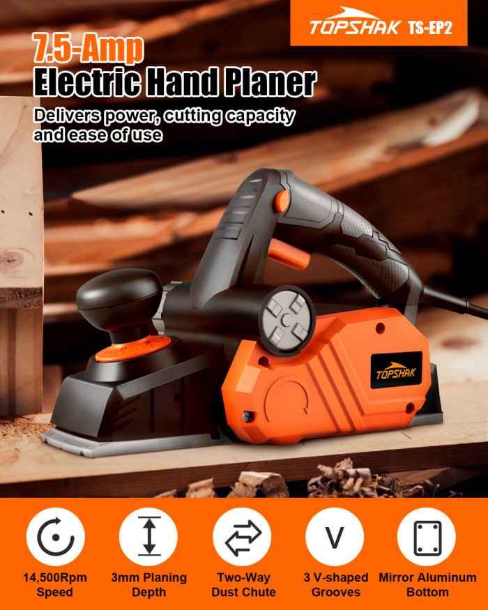 63€ with Coupon for TOPSHAK TS-EP2 7.5-Amp Electric Hand Planer 14500Rpm 3-1/In Wood - BANGGOOD